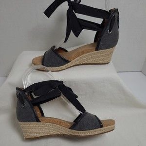 UGG Amell Ankle Wrap Wedge Espadrille sandal shoe Women 6 grey black trim